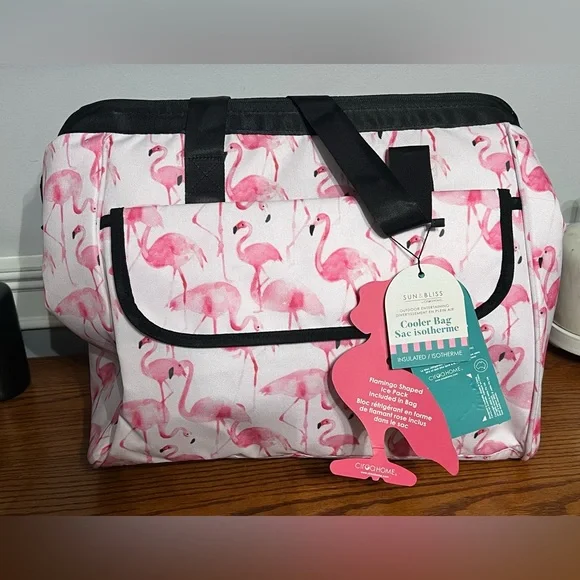 Sun Bliss Bags Pink Flamingo Large Cooler Bag With Flamingo - Technical View